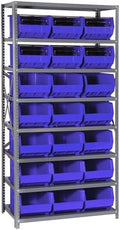 Quantum Storage Systems QSBU-255BL Giant Open Hopper Steel Shelving System, 18" D x 36" W x 75" H, with 8 Shelves and 21 QUS255 Bins, Blue by QuantumStorageSystems