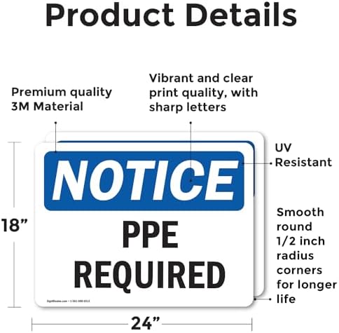 (2 Pack) PPE Required OSHA Notice Sign 24 Inch X 18 Inch Vinyl Label Decal Sticker Weather Resistant, UV Protected for Workplace, Business, and Construction Site, Made in the USA - Image 2