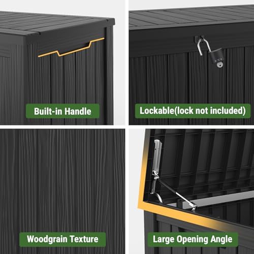 Mars Villa 180 Gallon Outdoor Storage Box, Deck Box Waterproof, Black - Image 5
