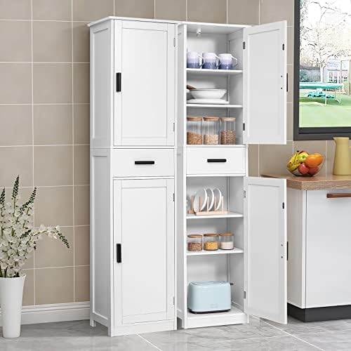 usikey 67'' Tall Bathroom Cabinet, Storage Cabinet with 4 Shelves & 2 Doors, Narrow Storage Cabinets for Bathroom, Living Room, Home Office, White - Image 6