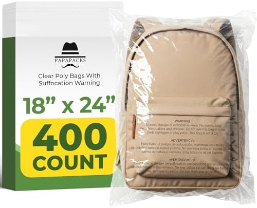 18"x24" (400 Pack) Clear Poly Bags with Suffocation Warning – Self‑Seal for Shipping, Storage, Office Packaging by Papapacks