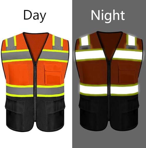 Safety Vest Customize Logo with 5 Pockets & Zipper Reflective High Visibility Vest Class 2 Outdoor Workwear - Image 3
