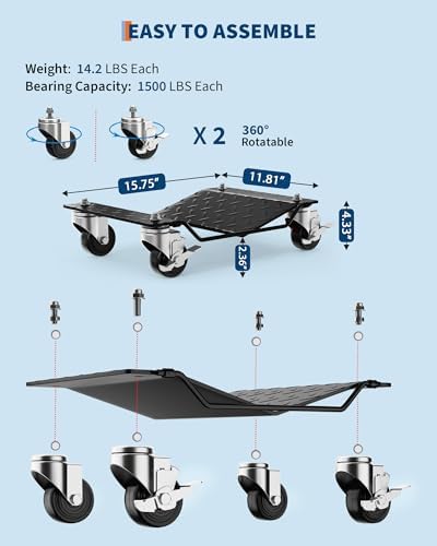 Garvee Car Wheel Dolly Set of 2,3000 LBS Capacity Heavy Duty Vehicle Mover Dolly with Brakes for Moving Cars, Trucks, Trailers and Motorcycles, Black - Image 3
