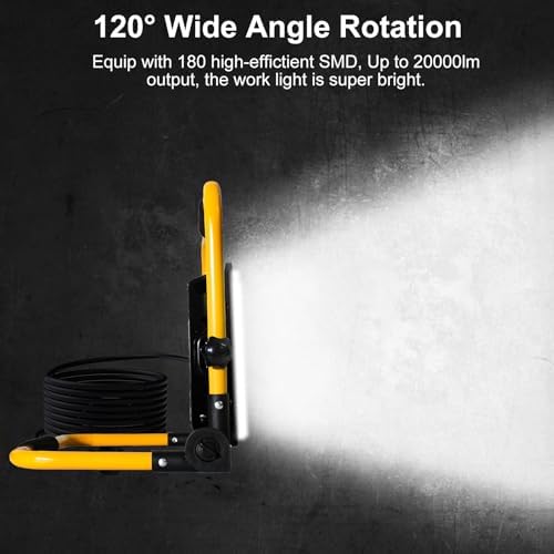 200W LED Work Light, 20000LM 6500K Work Lights on Stand, Portable Work Light, 4M 13.1FT Cord with Plug, IP66 Waterproof Flood Light Construction Lights Worklight for Job Site Repairing Workshop Garage - Image 4