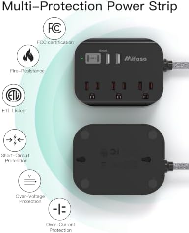 Mifaso Power Strip with USB, 15Ft Compact Flat Plug Extension Cord - Image 5