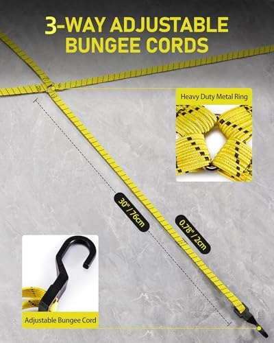 Lucky Straps 4 Pack 3 Way Flat Adjustable Bungee Cords with Hooks - Image 2
