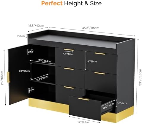 OmySalon Salon Station for Stylists, Free Standing Barber Vanity with 6 Drawers, 1 Cabinet & Adjustable Shelves, Large Storage Hair Beauty Furniture for Barbershop, Black Gold - Image 4