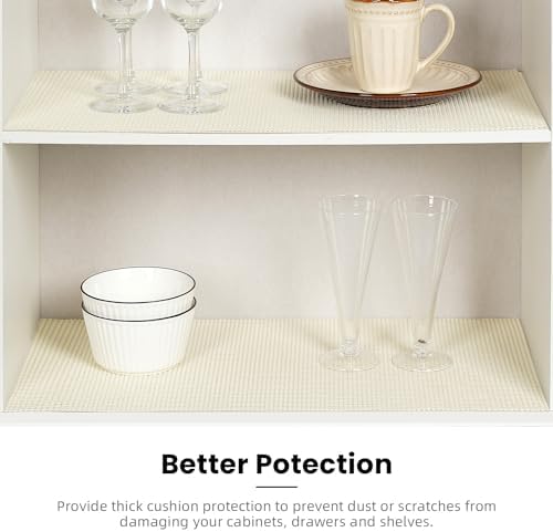 BAGAIL Non-Adhesive Shelf Liner, Thick Strong Grip Drawer Liners for Kitchen Cabinets, Heavy-Duty Easy Cut Cabinet Liners for Shelves, Pantry, Bathroom Cupboards - 17.5" x 10FT, Cream - Image 5