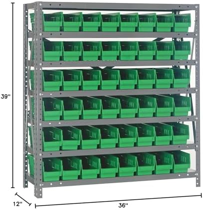 Quantum Storage Systems 1239-101GN Solid Heavy Duty 7 Shelves 48 Economy Green Bins 39" H x 36" W x 12" D - Image 2