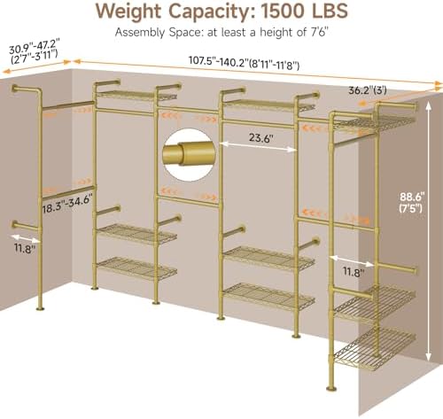 ComfyCorner Wall Mounted Garment Rack, Industrial Pipe Clothing Rack Gold - Image 3