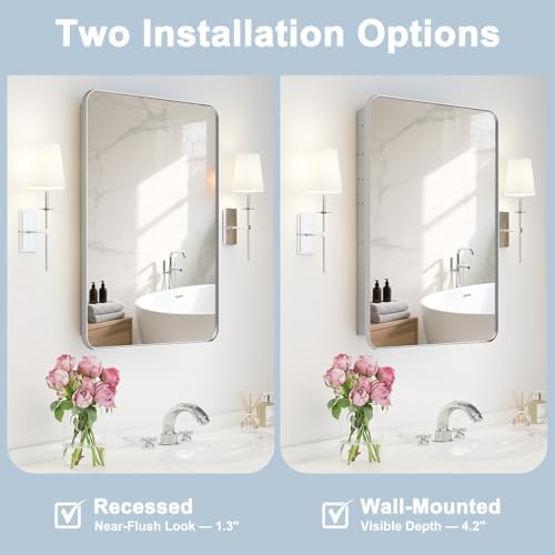 20x28 Bathroom Medicine Cabinet with Mirror, Matte Silver - Image 4