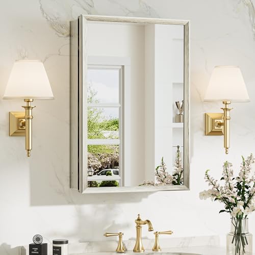 TokeShimi 16 x 24 Medicine Cabinet Mirror, Assembly Required, Brushed Nickel Mirror Medicine Cabinet Bathroom, Beveled Aluminum Frame, Wall Mounted or Recessed, Tempered Glass by TokeShimi