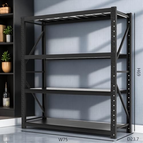 Heavy Duty Warehouse Shelving 4-Tier Industrial Steel Storage Shelves, 2600LB Capacity Per Shelf, Adjustable Shelves for Garage/Factory/Commercial Use (Black, W75*D23.7*H69) - Image 2