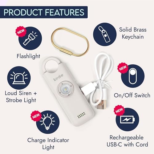 She’s Birdie 3.0 New Version – The Original Personal Safety Alarm for Women by Women–Loud Siren, Flash Light and Rechargeable Battery in a Variety of Colors (Coconut) - Image 3