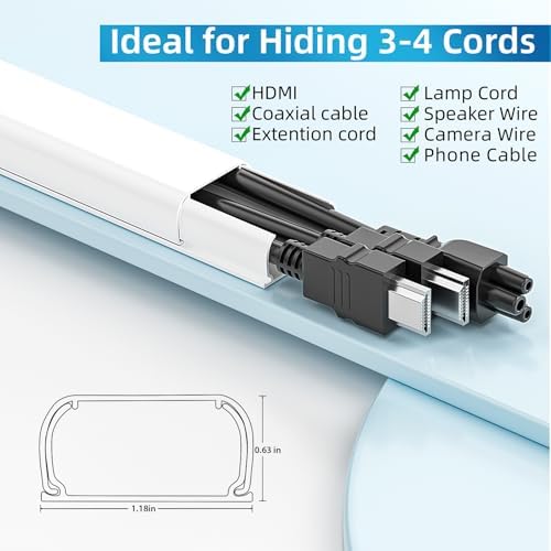 Yecaye 235in Wall Cord Hider for 2-3 Cords, W1.18in H0.63in, White - Image 2