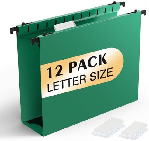 SHUTEX Plastic Hanging File Folder, 12 Pack, Letter Size, Green by Shutex
