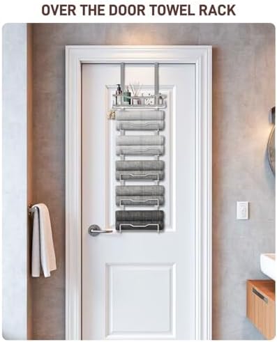 Aetyord Hanging Towel Racks for Bathroom No Drill - Over The Door 6-Tier Bath Towel Storage Organizer for Small Bathrooms-Back Door Large Tiered Towel Holder Hanger for Rolled Towels RV Camper Silver - Image 2