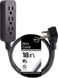Cordinate Designer Mini 3-Outlet Power Strip, 18 in Braided Extension Cord, Grounded Adapter, Low-Profile Flat Plug, ETL Listed, Black/Dark Heather, 47298 (Pack of 12) by Cordinate