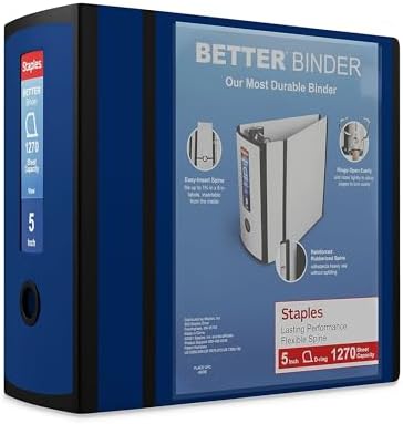 Staples Better 5-Inch D-Ring View Binder, Navy Blue, Reinforced Spine by Staples