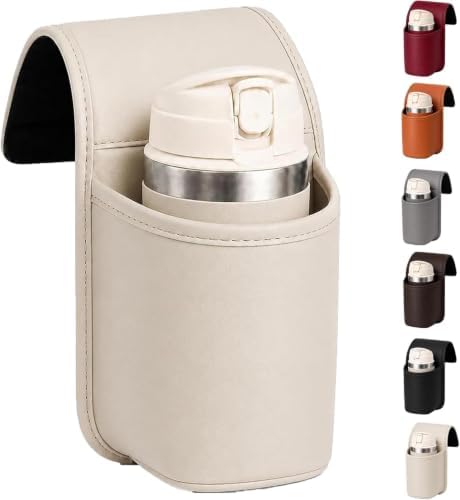 Leather Car Door Cup Holder - Large Clip-On Beverage Pocket Organizer by Unknown