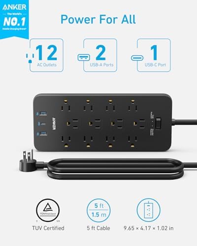 Anker Power Strip with 2100J Surge Protector, Outlet Extender, 20W, 12 AC - Image 2