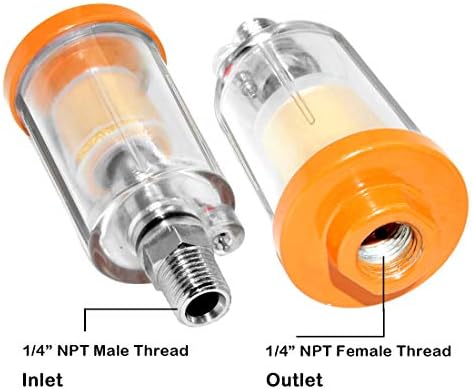 beduan Water Oil Separator Filter, 1/4" NPT Male and Female Thread Spray Gun Filters Air Compressor Fitting Compressed Orange（Pack of 2） - Image 4