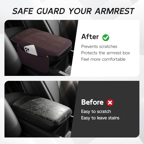 SINGARO Car Leather Center Console Cover with 2 Storage Bags, Universal Furry Fluffy Car Armrest Seat Box Pad, Comfortable Car Interior Accessories, Fits for Most Vehicles (Brown) - Image 6
