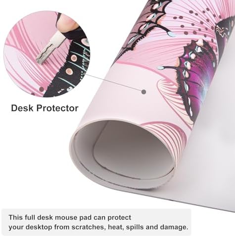 QiyI PU Leather Large Mouse Pad, Office Decor, 31.5" x 15.7", Butterflies - Image 3