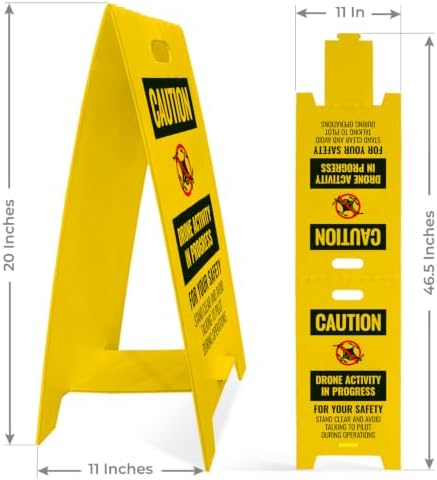 Caution Drone Activity In Progress For Your Safety Stand Clear and Avoid Double Sided Floor Sign, Yellow, 20x11 Inches, Coro Plastic Made in USA - Image 3