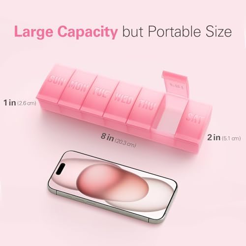 Barhon Large Weekly Pill Organizer, Big Vitamin Organizer Case for 7 Day, Travel Medicine Pill Box to Hold Various Supplements and Fish Oil, Sakura Pink - Image 7