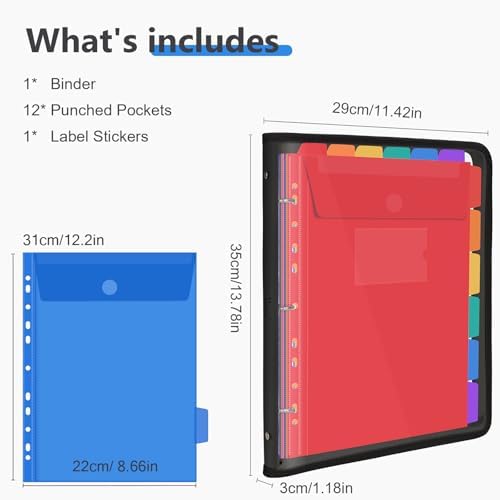 Uquelic Document Organizer, Soft PVC 3 Ring Binder with 12 Pockets - Image 4