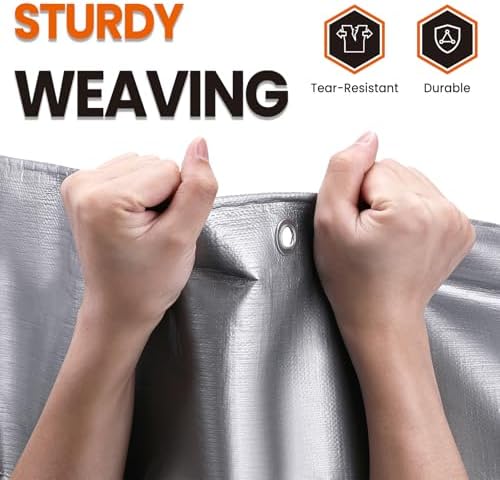 10x10 FT Tarp Waterproof, 16 Mil Tarps Heavy Duty Waterproof Multipurpose Protective Cover UV Resistant Rip & Tear Resistant with Grommets Reversible for Home Boats Cars Camping - Image 4