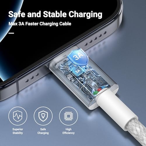 Car Carplay Cable for iPhone 17 16 15 Pro Max, 2Pack [3.3FT+6FT] USB A to USB C Cable Fast Charging, USBC Charger Cord Braided for iPhone 17/16/15 Pro Max/Pro/Plus, for iPad Pro 12.9/11,/Air 5th/4th - Image 3