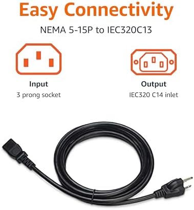 Amazon Basics Replacement Power Cord for Computer, Monitor, TV, Printer, PC, 3 Prong, 18 AWG, 125 Volts, 10 Feet, Black - Image 3
