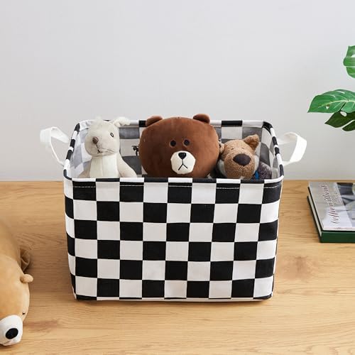 Ohocut Black White Checkered Canvas Basket, Rectangular Organizing Decorative Storage Basket for Kids Dog Toy, Cute Aesthetic Race Cars Boy Room Decor for Home, Kitchen, Bedroom, Classroom, Shelves - Image 5
