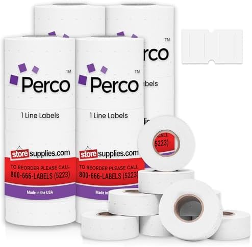 Perco 1 Line Price Gun Labels - White, 32 Rolls, 4 Sleeves by Perco