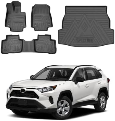 Powerty Floor Mats Cargo Liner for 2019-2025 Toyota RAV4 All Weather 3D TPE Anti-Slip Car Protection, 1st & 2nd Row Set with Rear Cargo Mat Accessories by Powerty