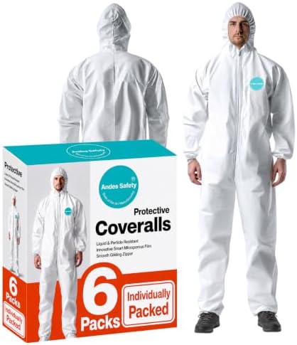 Andes 6 Pack Hazmat Suits, Paint Suits, Lab Coveralls by AndesSafety