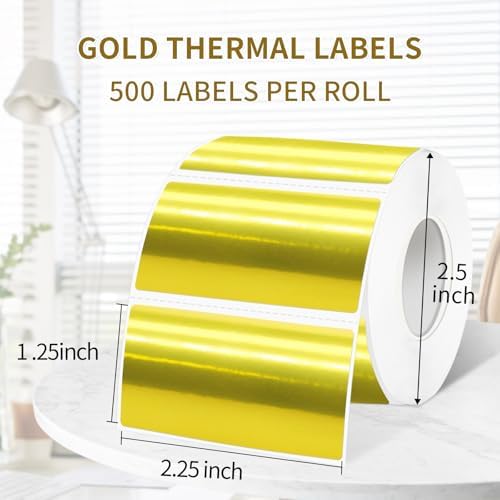 1.25" x 2.25" Gold Thermal Label Stickers,Waterproof Thermal Printer Sticker Labels for Gift Wrapping, Self-Adhesive Name Price Tag DIY Custom Logo Design (500 pcs,Gold) - Image 2