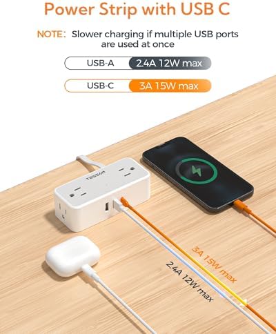 TESSAN Extension Cord 5 FT, Power Strip with 900J Surge Protection, Grey - Image 3