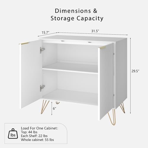 Storage Cabinet with 2 Fluted Doors and Adjustable Shelves, White丨Modern Wood Accent Table, Sideboard Buffet Cabinet, Console Table for Living Room, Hallway, Entryway - Image 2