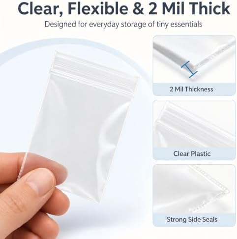 Small Plastic Bags 400 Pack, 1.5 x 2 Inch 2 Mil Thick Clear Small Baggies - Image 7