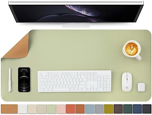 Cork Desk Mat - Dual-Sided Desk Pad for Office and Home - Desk Organization and Accessories - Ideal for Large Mouse Pad and Desk Mats on Top of Desks(Light Green,36"x 17") by HOMIEAZICOZI