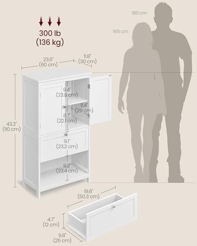 VASAGLE Bathroom Floor Cabinet with 2 Doors, 2 Drawers, Cloud White - Image 3