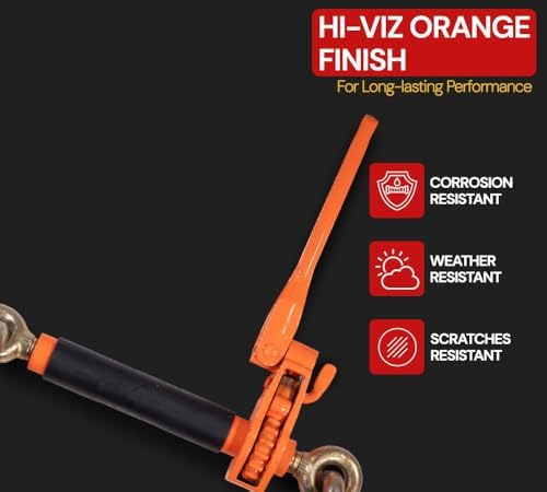 2 Pack 1/2" - 5/8" Hi-Viz Orange Quick Folding Handle Ratchet Load Binder with Grab Hook 18,100 lbs WLL | Tie Down Hauling Chain Binders for Flatbed Truck Trailer - Image 4