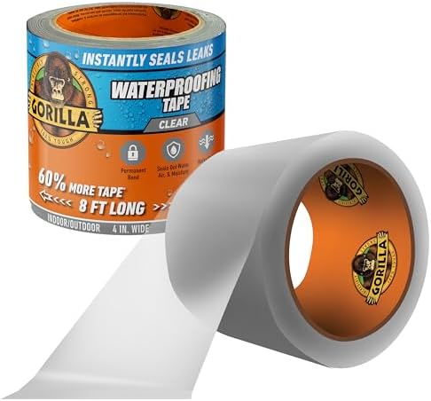 GORILLA Waterproofing Tape, Permanent, Clear, 4" x 8', 1-Pack by Gorilla