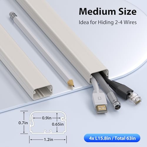 ZhiYo 63in Beige Cord Hider Wall, Large Size Fits 2-4 Cords, 1.2inW 0.7inH - Image 2