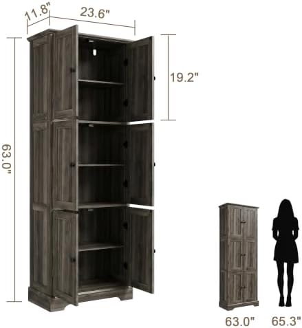 ChooChoo 63.2" Tall Bathroom Storage Cabinet with 6 Doors - Image 3