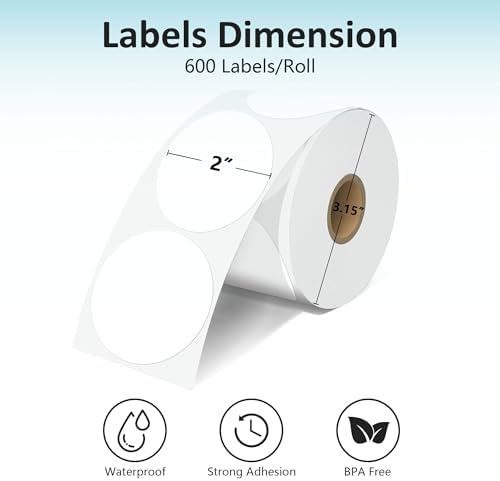 JOYIT 2'' White Thermal Labels - 600pcs Round Thermal Printer Labels - Image 3