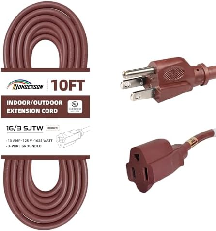 10 Ft Brown Outdoor Extension Cord 16 Gauge Heavy Duty Power Cord by HONDERSON